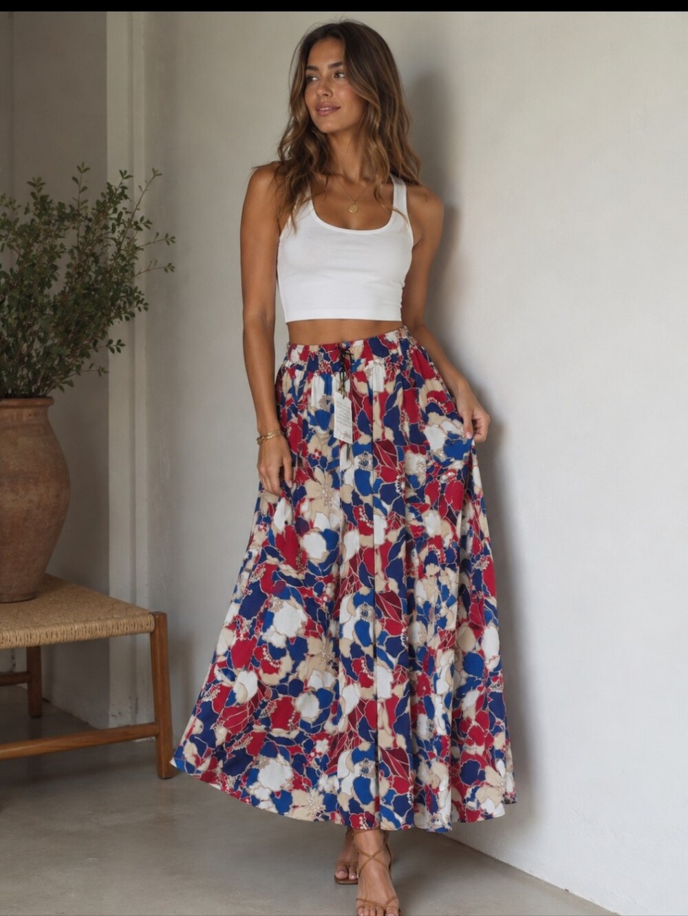 Vintage Jaclyn Smith Summer Floral Maxy Skirt With Elastick Band And  Packets